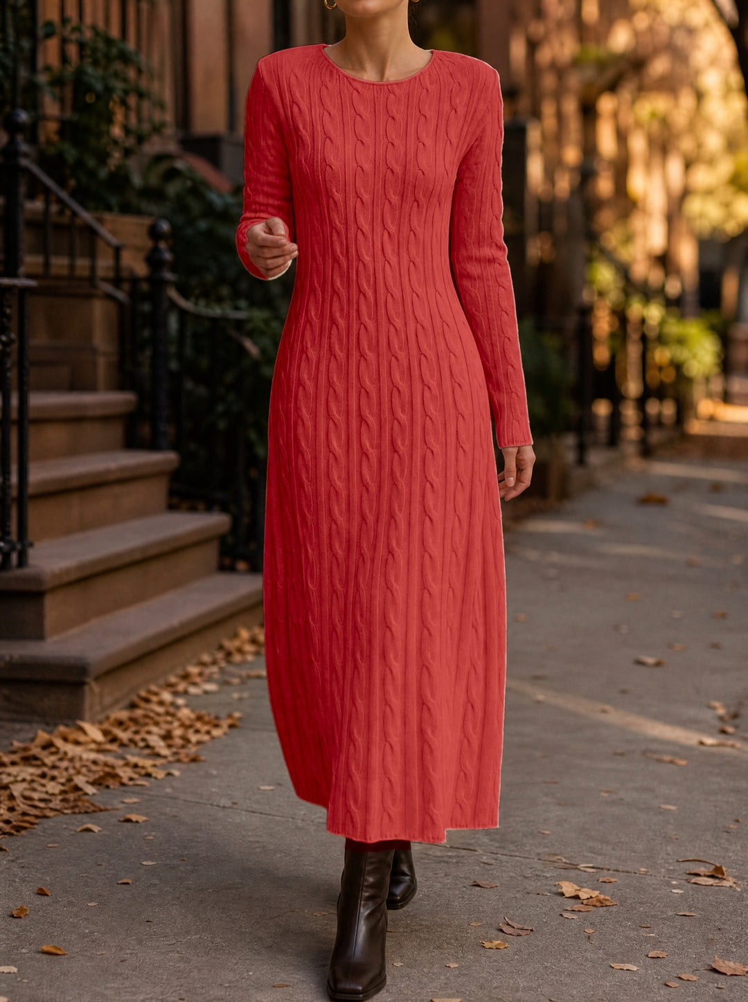 Leah — Women's Cable Knit Sweater Dress with Long Sleeves (3), Fashions Galleries