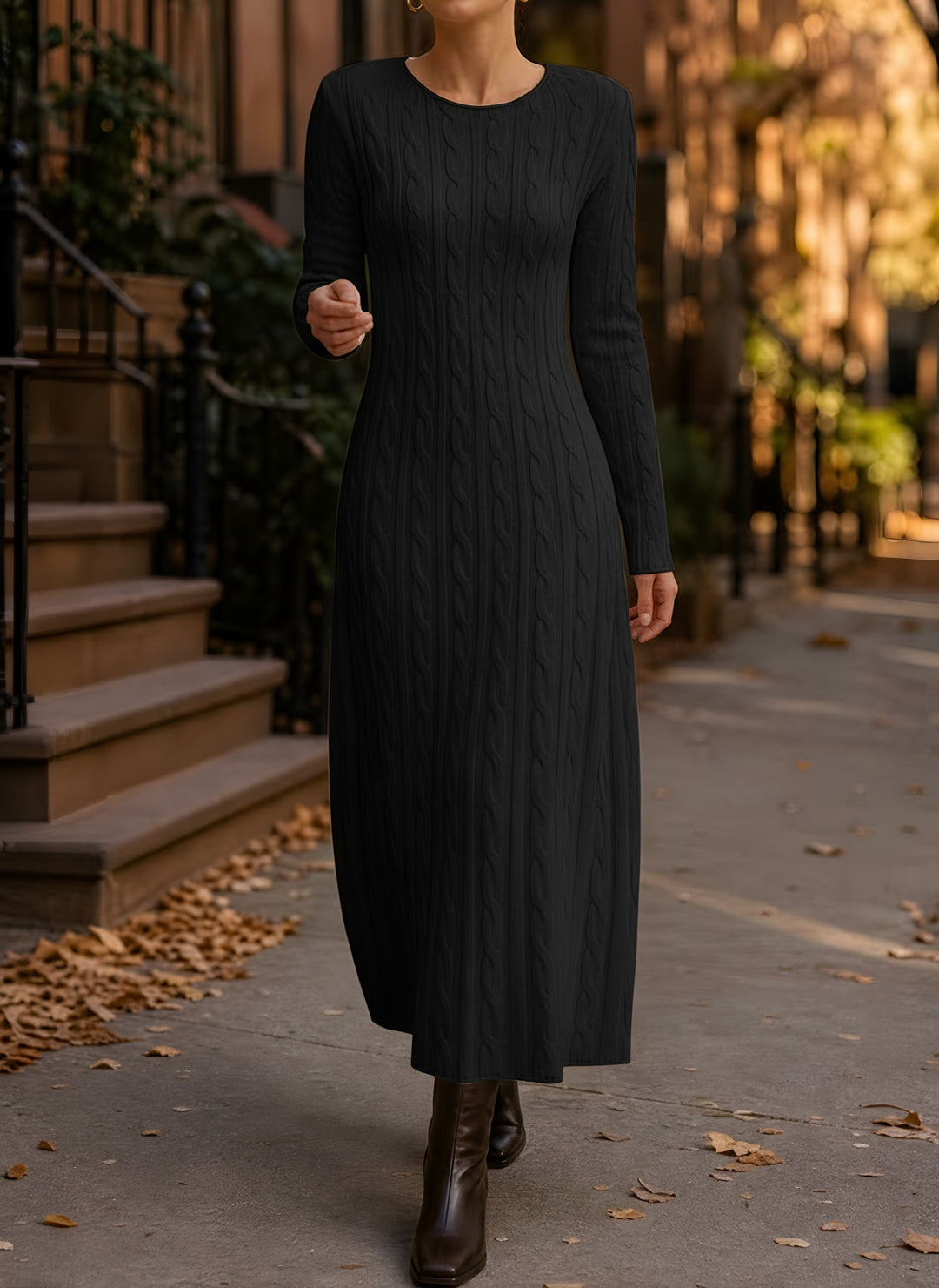 Leah — Women's Cable Knit Sweater Dress with Long Sleeves (4), Fashions Galleries