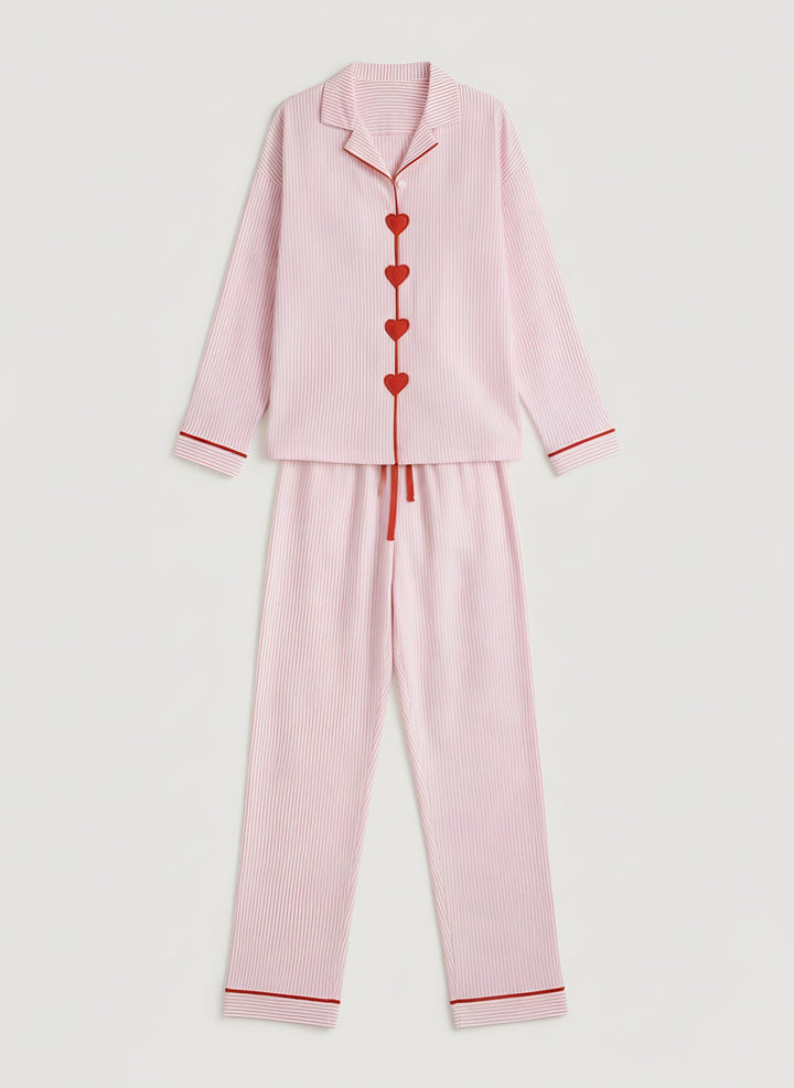 Lucy — Women's Pajamas Set with Heart Buttons and Piping (3), Fashions Galleries