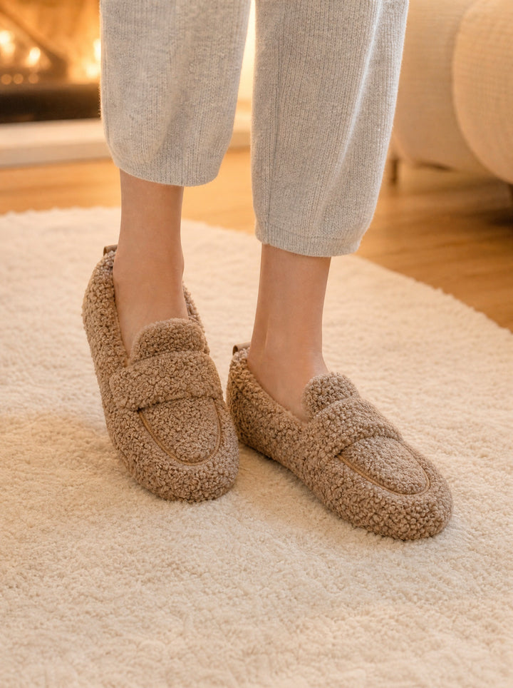 Molly — Women's Slippers in Plush Teddy with Loafer Style, Fashions Galleries