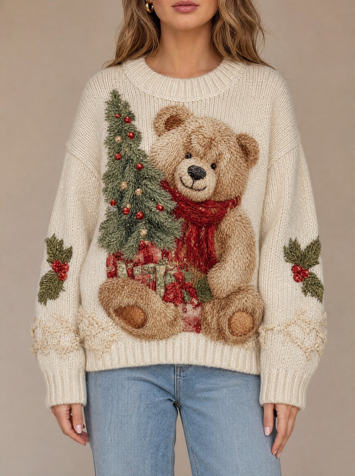 Noelle — Women's Cute Christmas Sweater with Teddy Bear Motif, Fashions Galleries