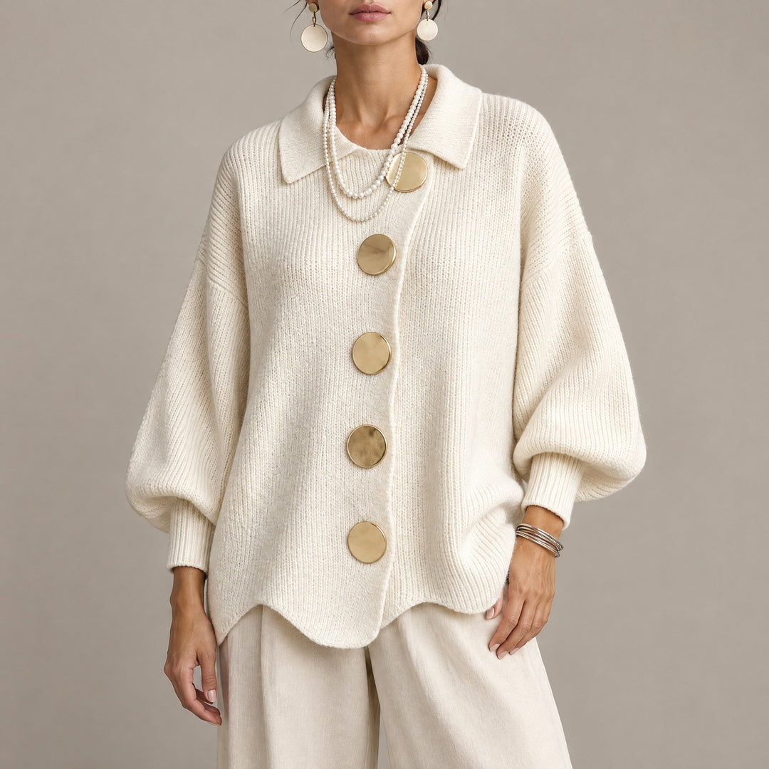 Olivia — Women's Cardigan in Chunky Knit with Large Buttons, Fashions Galleries