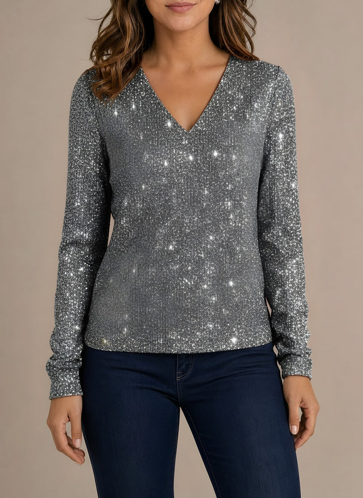 Paige — Women's Glitter Sequin Top with V Neck and Long Sleeves (3), Fashions Galleries