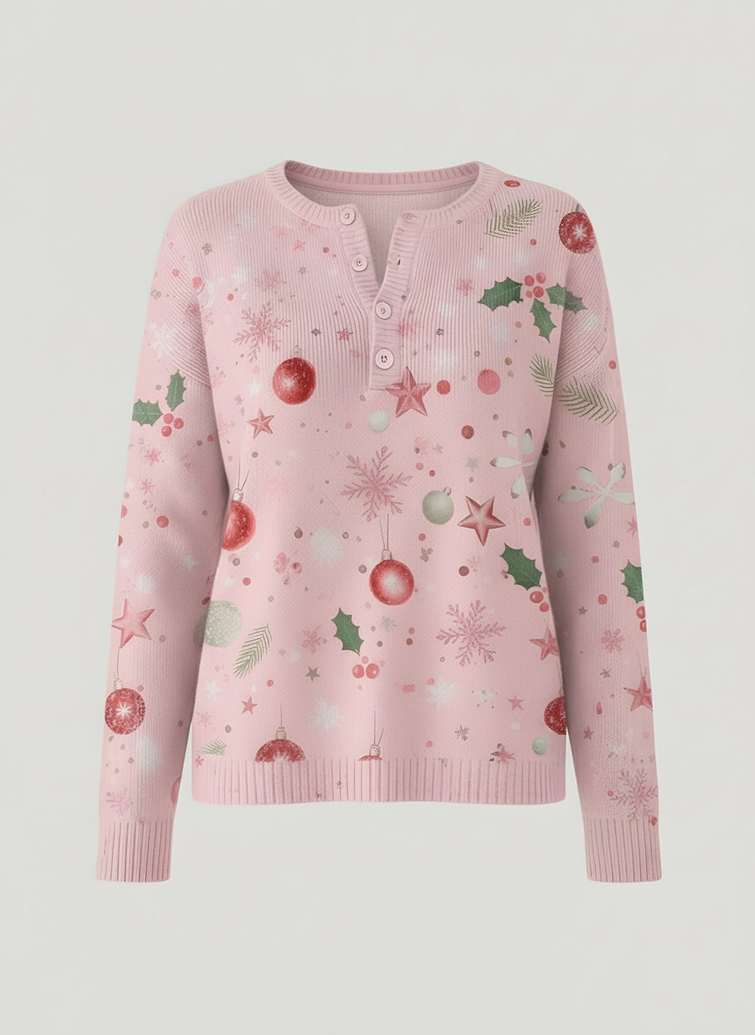 Rosie — Women's Christmas Sweater with Ornament Print and Buttons (2), Fashions Galleries