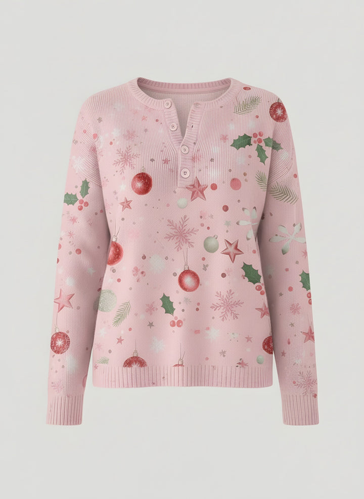 Rosie — Women's Christmas Sweater with Ornament Print and Buttons (2), Fashions Galleries