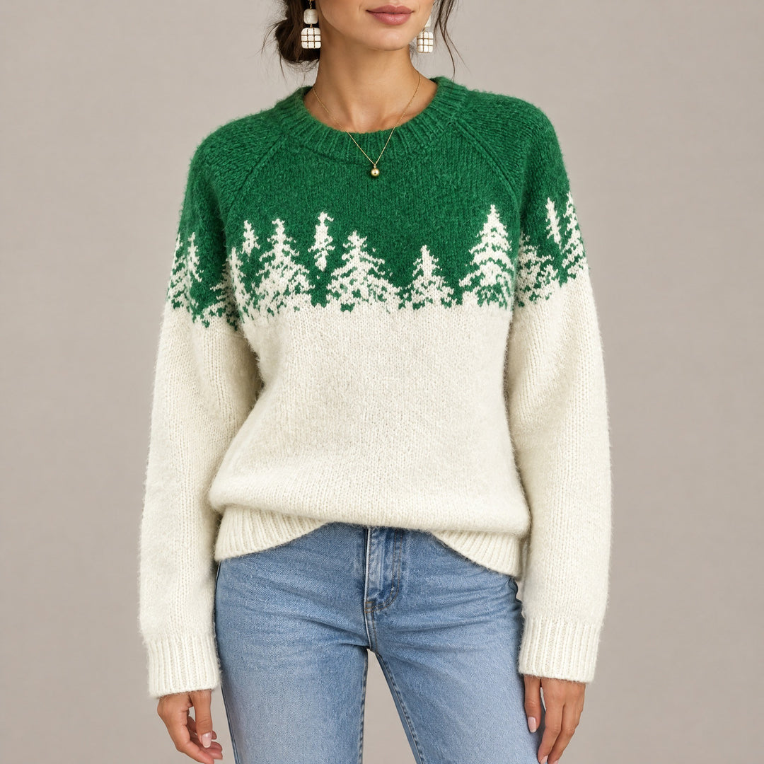 Savannah — Women's Christmas Sweater with Knitted Fir Tree Pattern, Fashions Galleries