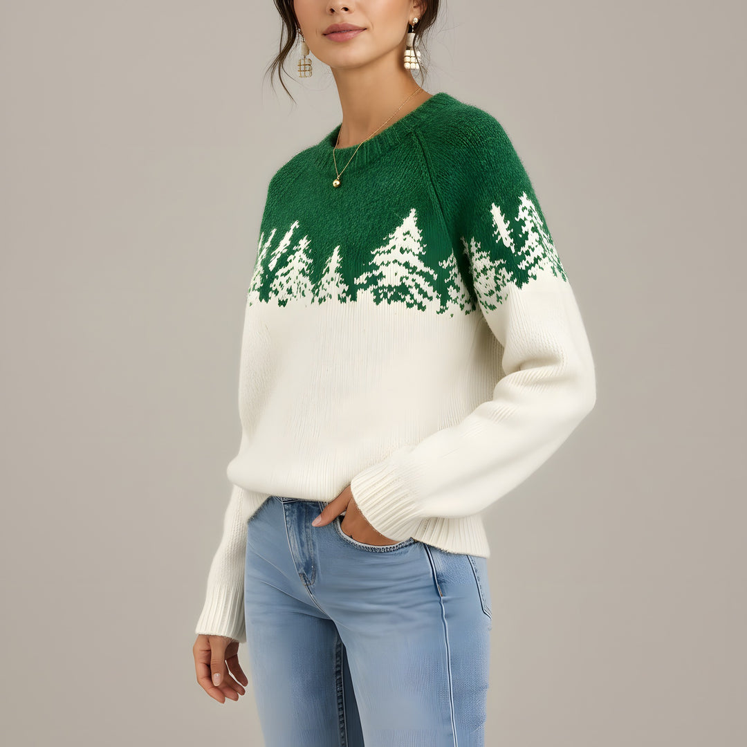 Savannah — Women's Christmas Sweater with Knitted Fir Tree Pattern (3), Fashions Galleries