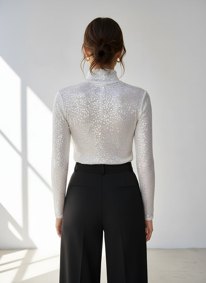 Sienna — Women's Sequin Top with Turtleneck and Long Sleeves (2), Fashions Galleries