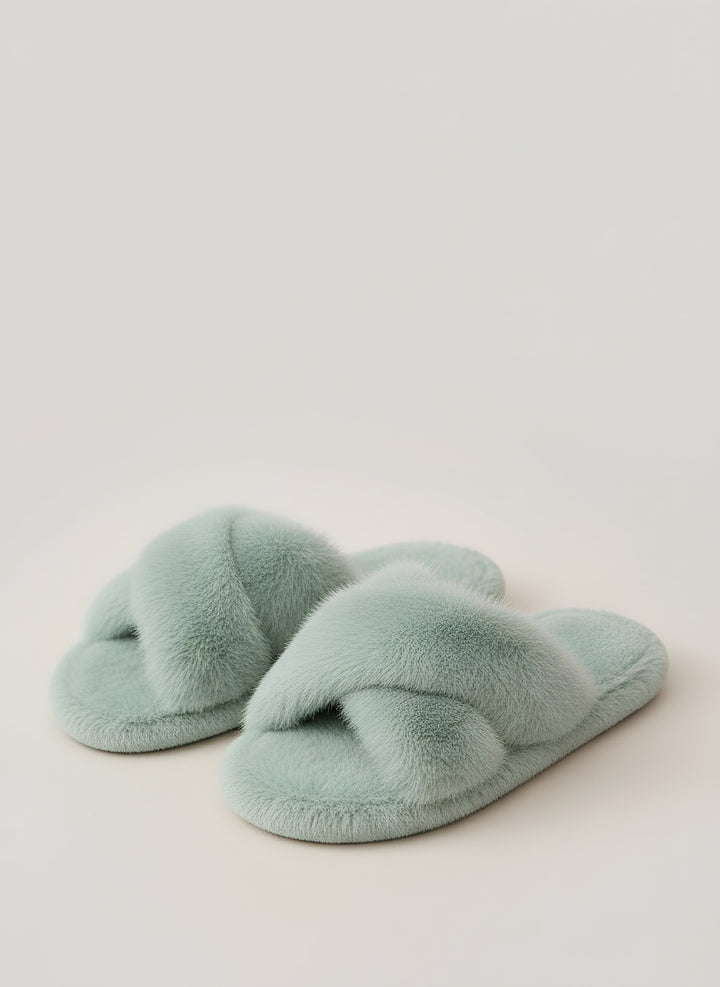 Skye — Women's Slippers with Fuzzy Cross Straps and Open Toe (5), Fashions Galleries