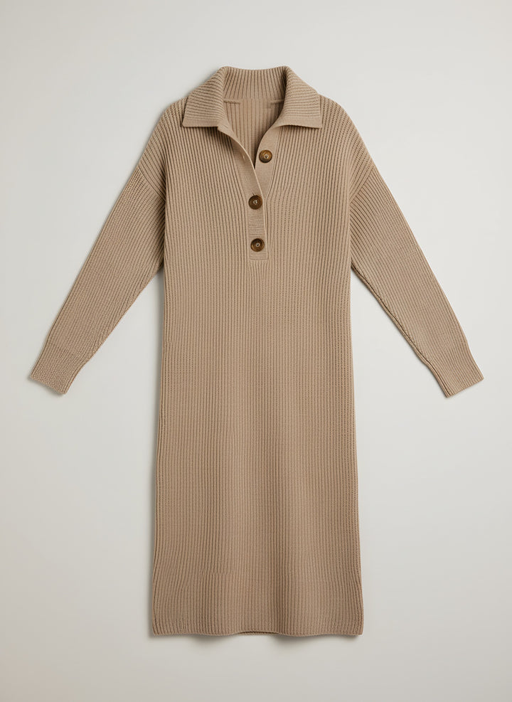 Taylor — Women's Sweater Dress with Polo Collar and Buttons (5), Fashions Galleries